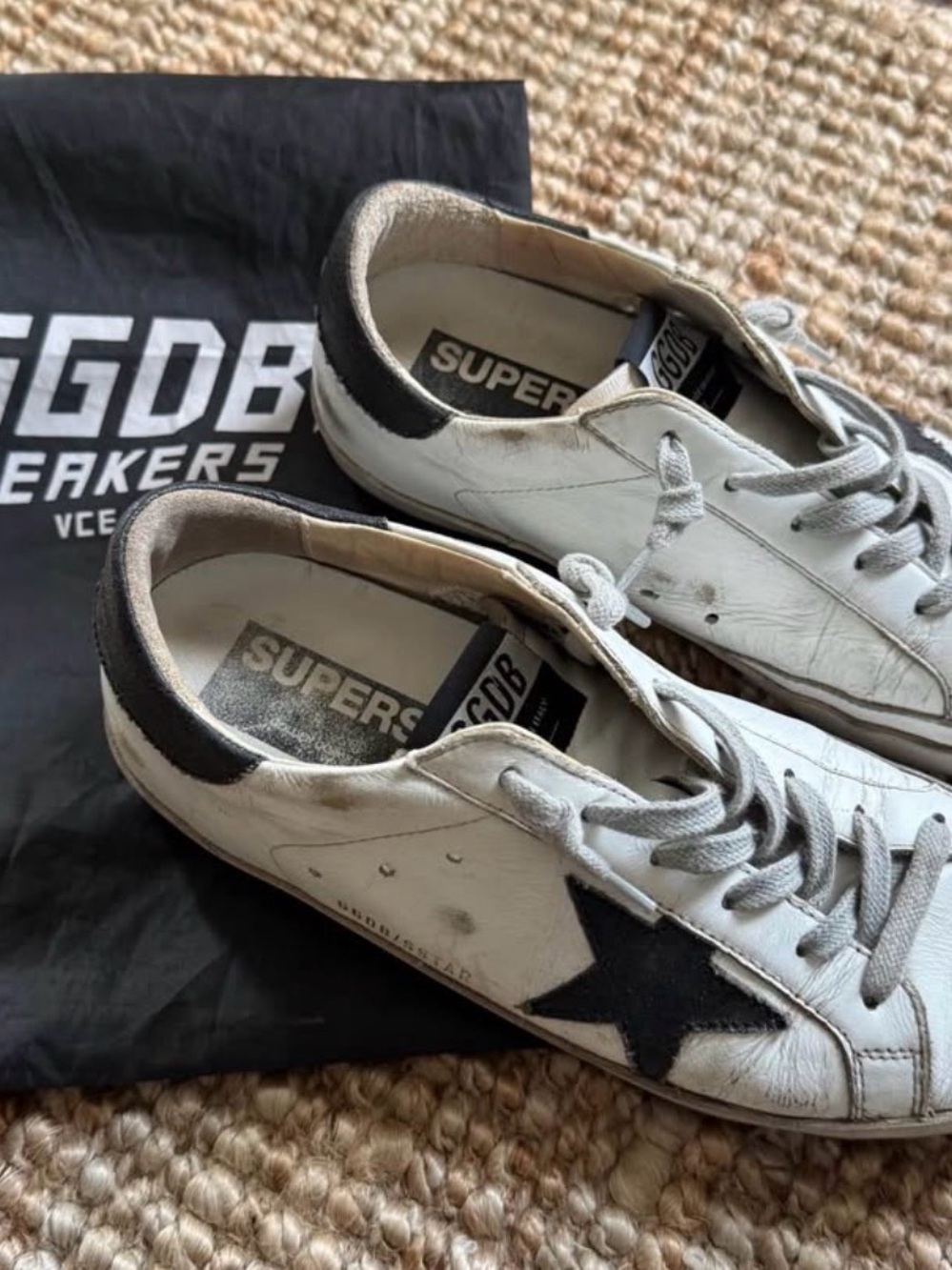 Golden Goose women’s 37 White Leather Sneakers with Black Star
